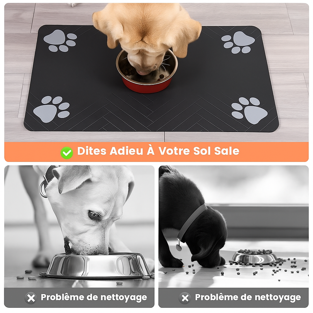 Tapis d’alimentation pour animaux, imperméable et antidérapant, pour gamelles de nourriture et d’eau.