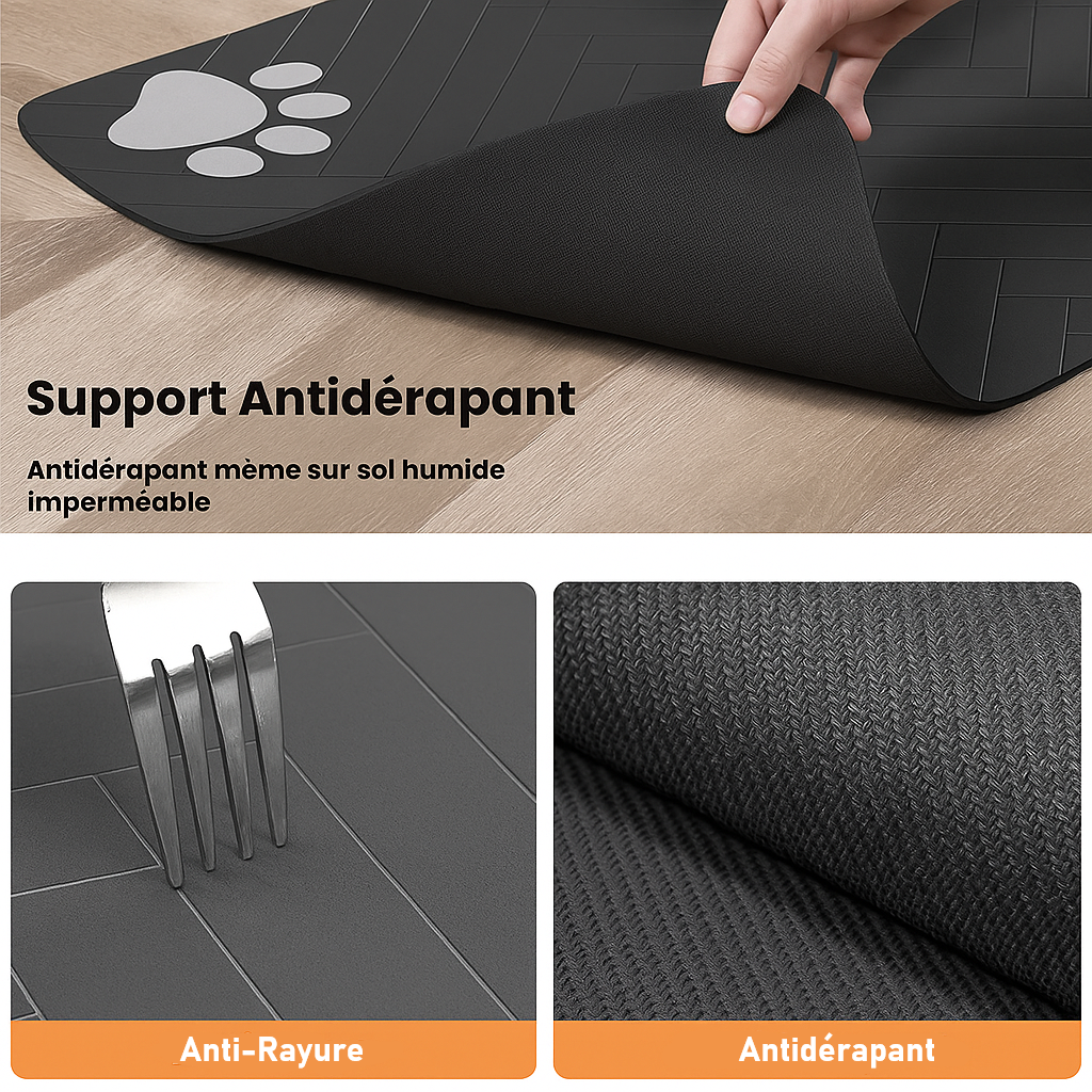 Tapis d’alimentation pour animaux, imperméable et antidérapant, pour gamelles de nourriture et d’eau.